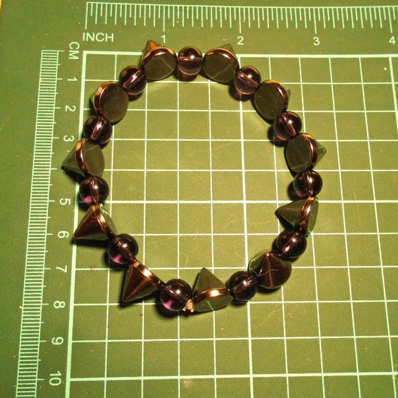 Men's Gunmetal Spike Goth Punk Bracelet 4 Men, stretch Spike Bracelet - Picture 5 of 5